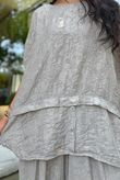 Tasha Damask Cap Sleeve Button Top Mocha